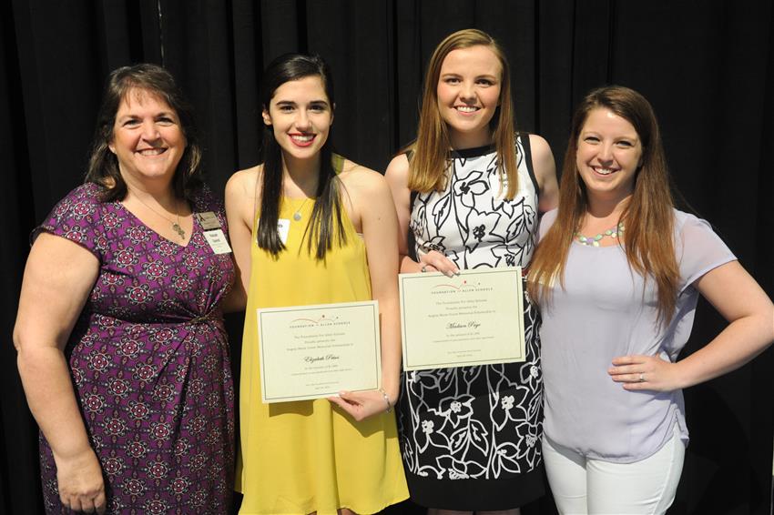 Angela Marie Guest Memorial Scholarship - $1,000 each Elizabeth Petsos and Madison Page with donors Susan and Carli Guest  