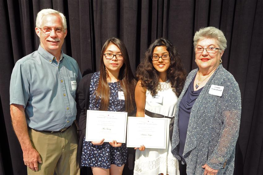 Rodenbaugh Family Scholarship - $1,000 each Mai Truong and Sabrina Haque with donors Ronald and Connie Rodenbaugh