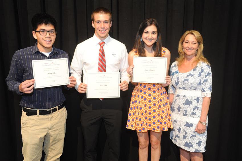Foundation For Allen Schools Scholarship - $500-$750 each Kenny Pham, Kevin Ptak, and Jessica Suddleson with Foundation scholarship committee chair Pam Toups (not pictured - Juhi Karnalkar)