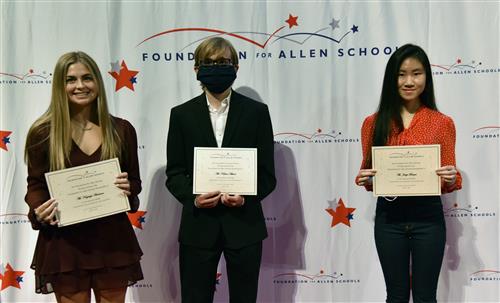 Foundation For Allen Schools Scholarship – $500 - $1,000 each Kayleigh Anderson, Nathan Atkison, and Tam-Nhu Dang (not pictured: Jadyn Bouquet and Riley Chaudhuri)