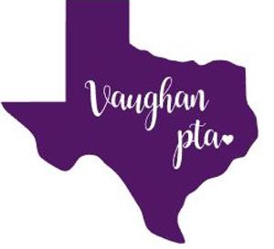 a purple graphic of Texas that reads "Vaughan PTA"