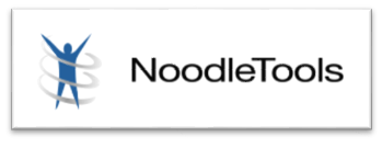 white rectangle with black text that says noodletools with a blue stick figure
