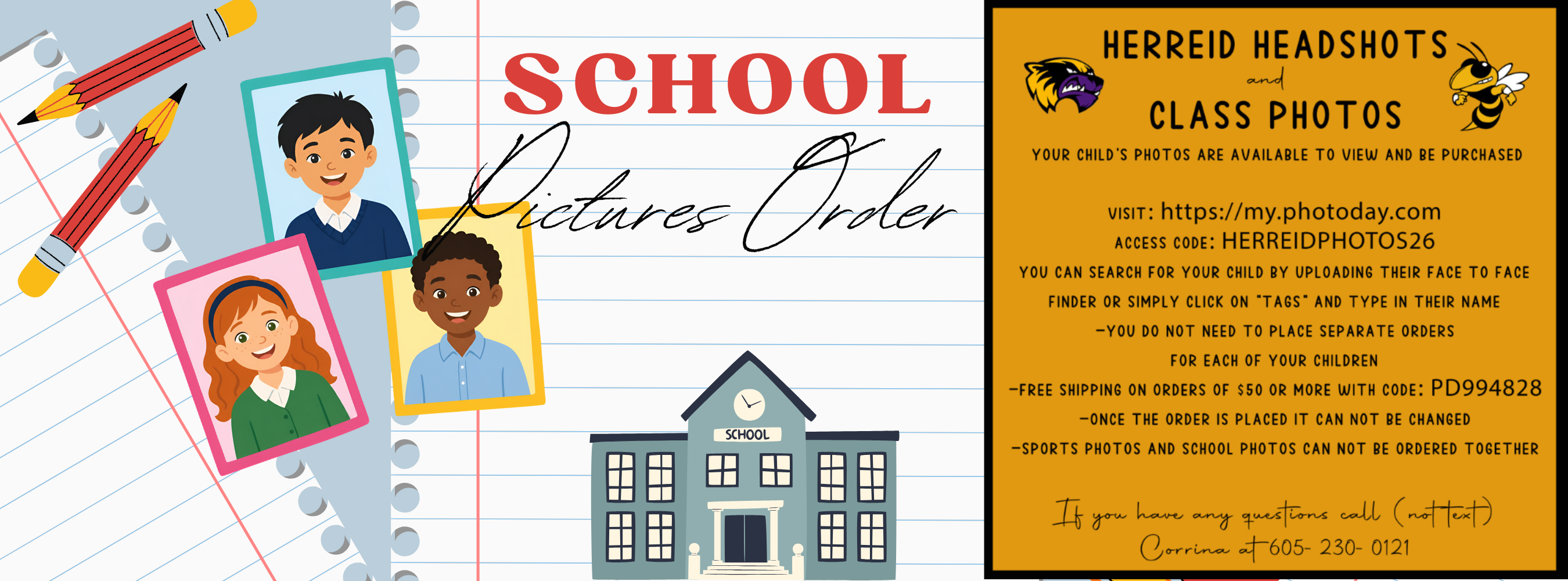 Link and instructions for accessing and ordering school pictures.