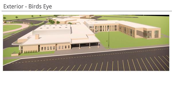 Exterior - Birds Eye view of new building