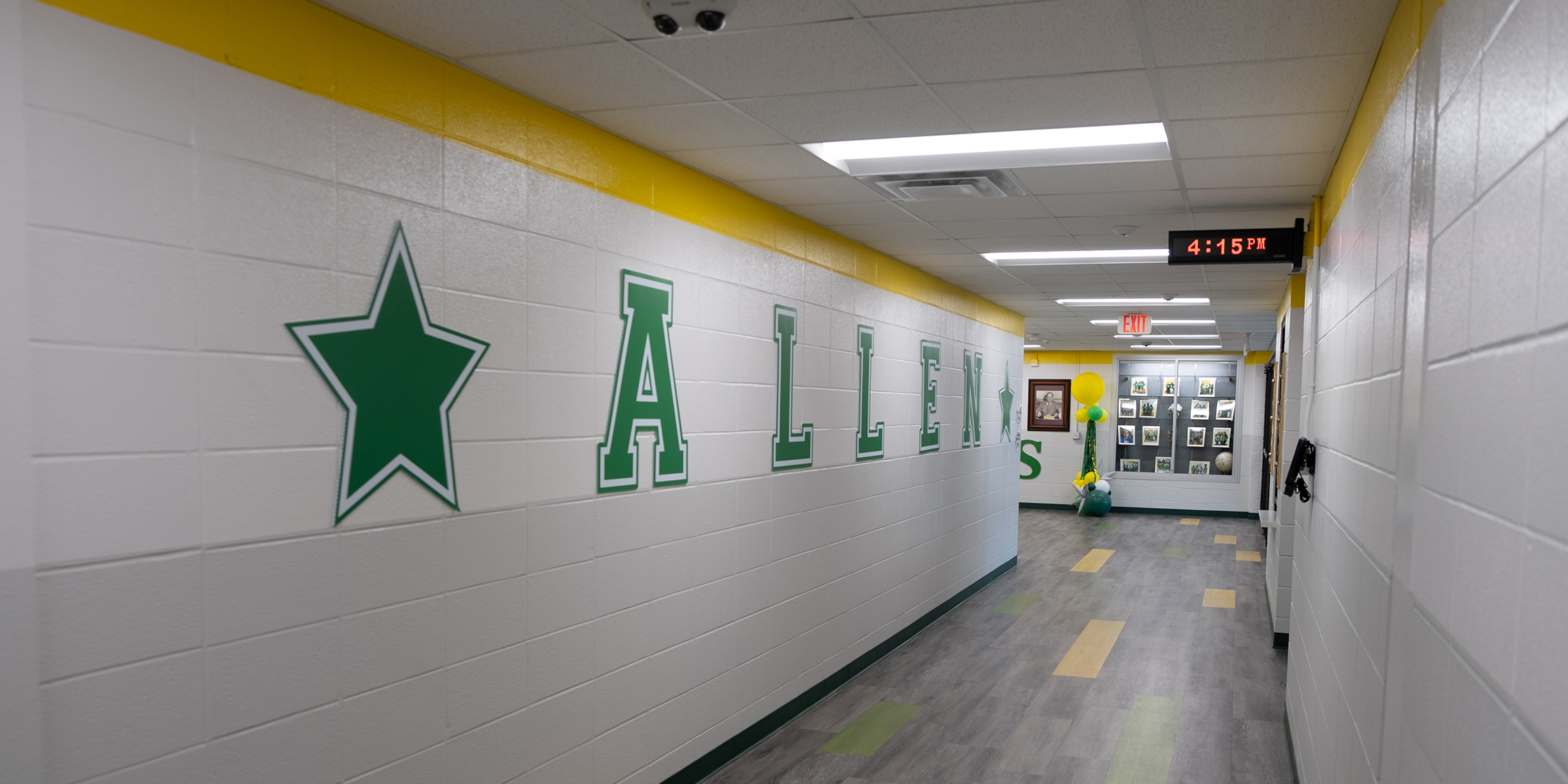 Hallway at Allen Elementary with the word Allen on the wall