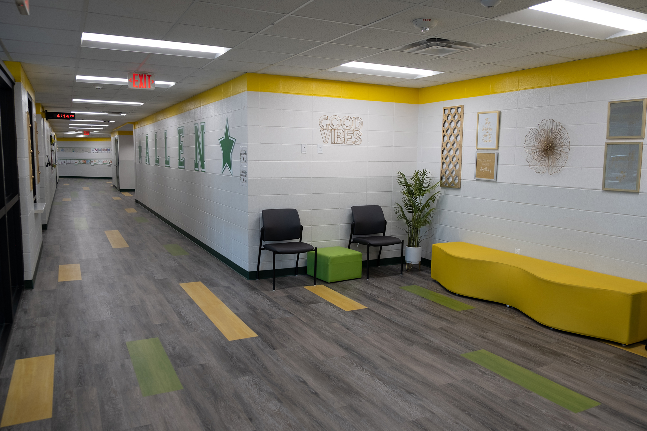 Hallway at Allen Elementary with the word Allen on the wall