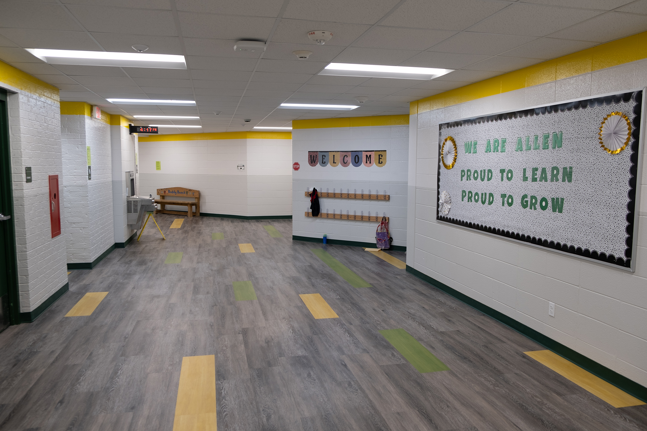 Hallway at Allen Elementary with the word Allen on the wall