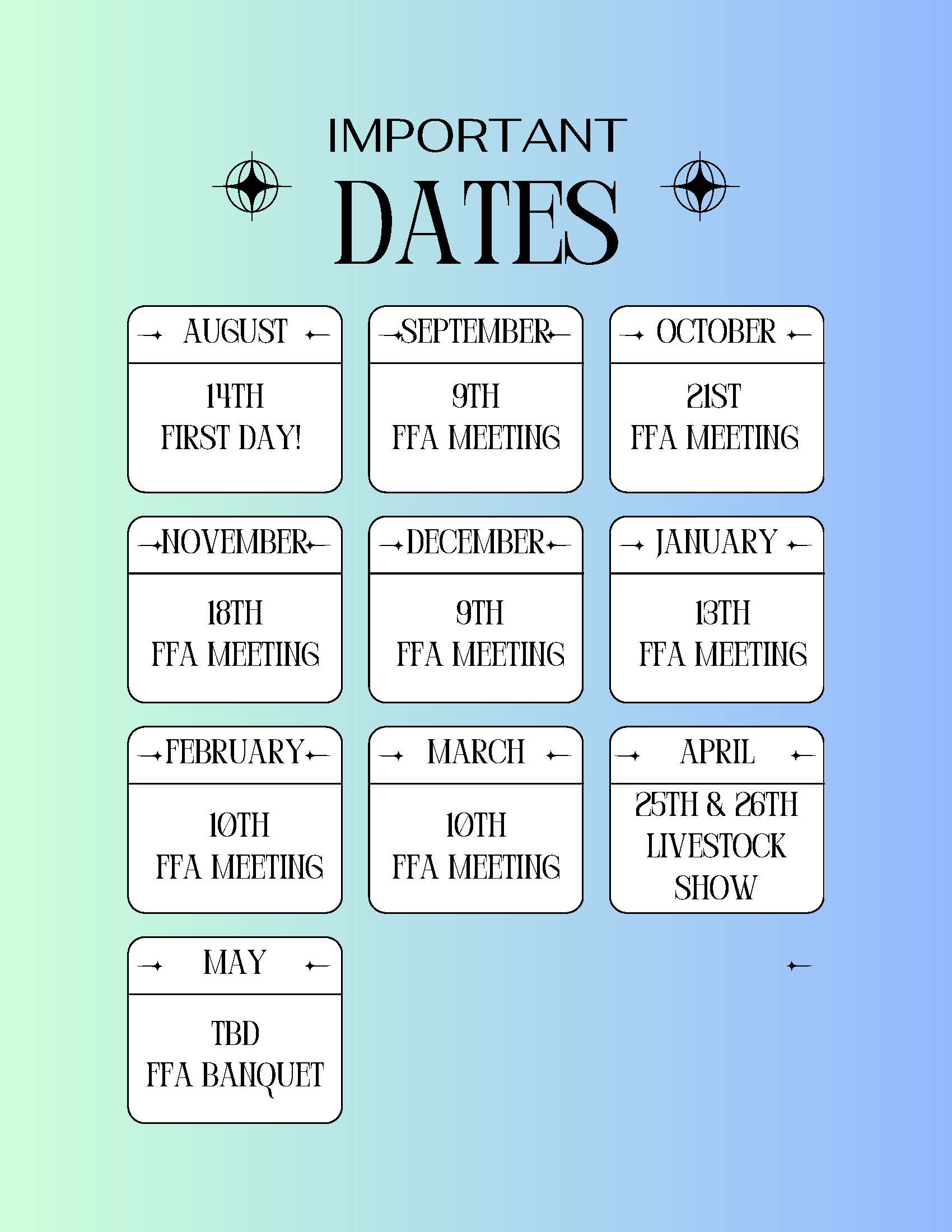 IMPORTANT DATES FOR FFA