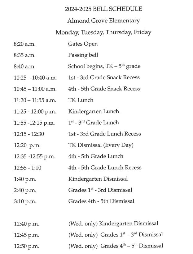 2024/25 Bell Schedule