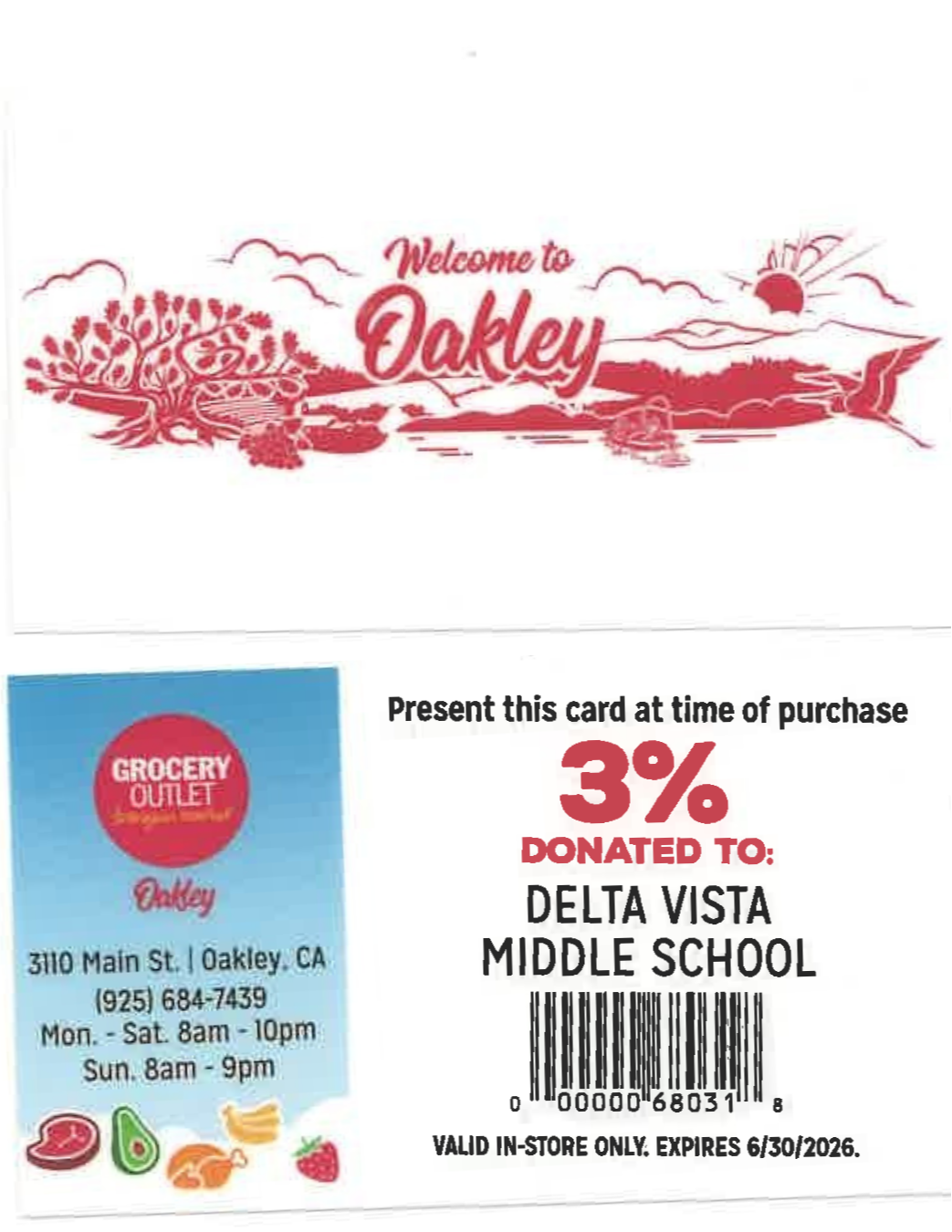 3% Donation to Delta Vista Middle School by Oakley Grocery Outlet