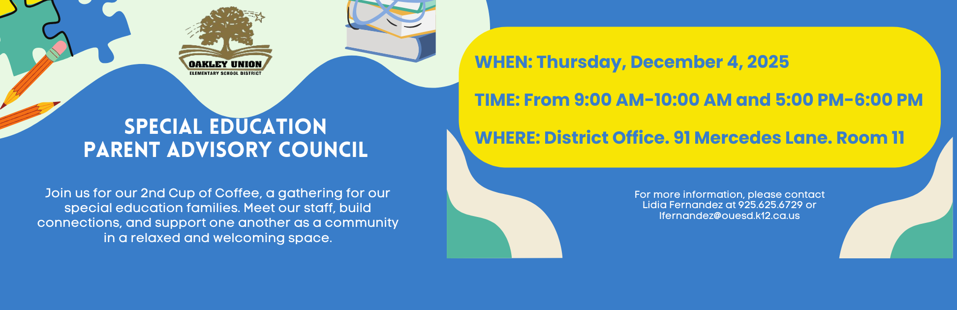 SpEd Parent Advisory Council is December 4, 2025