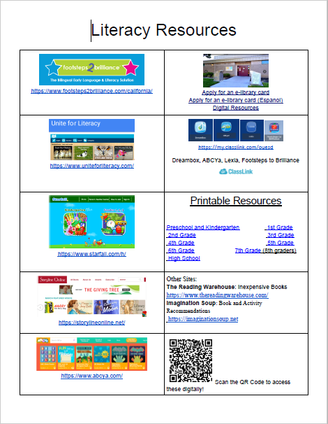 Literacy Resources Flyer