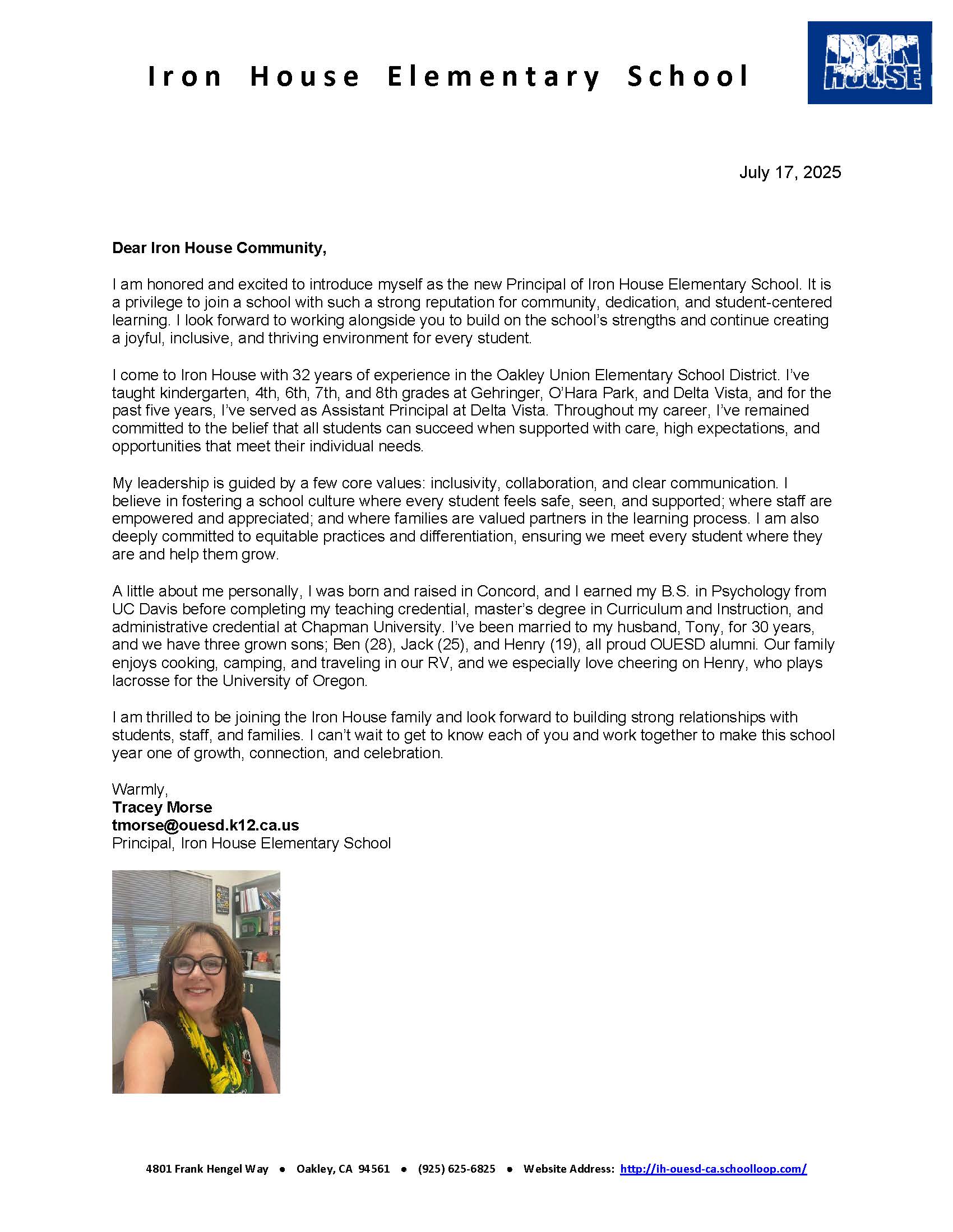 Letter from Tracey Morse