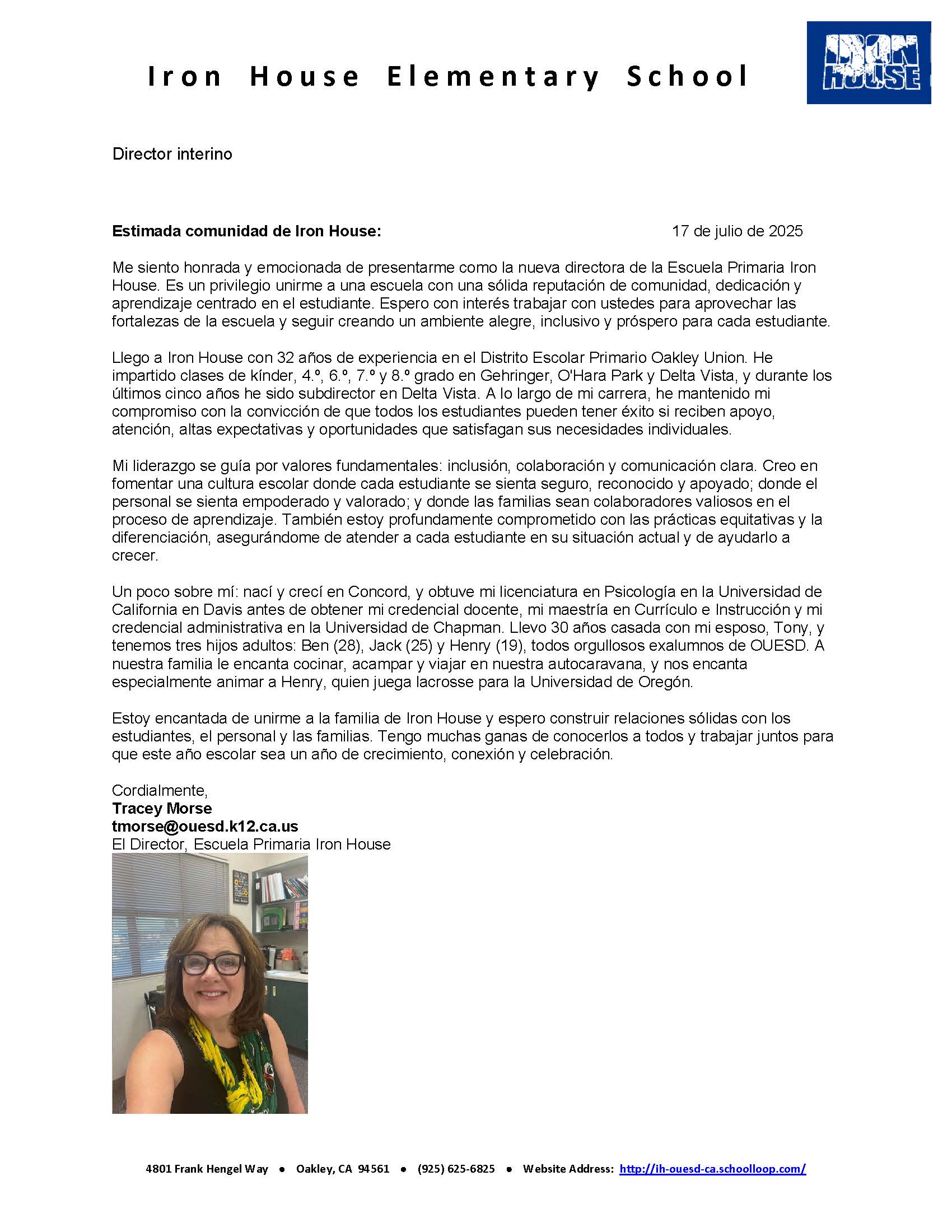 Spanish Letter from Tracey Morse