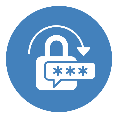 graphic of a lock with an arrow and a speech bubble with asterisks to REPRESENT password reset.