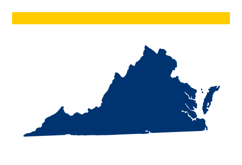 clipart graphic of a the state of Virginia in solid blue.