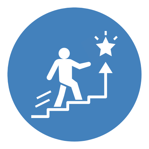 clip art graphic of a human walking up stairs towards a star on a circle background