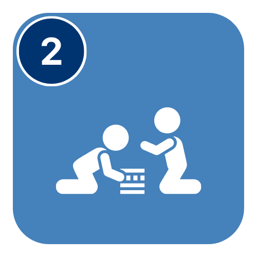 Branded Blue Graphic featuring a #2 (to identify step 2 of a process) with a clip art graphic of children playing with blocks.. 