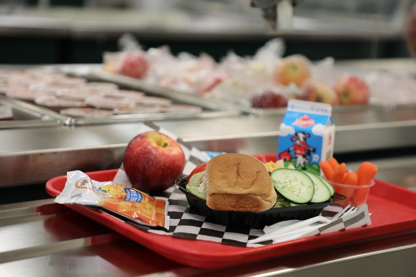 A photo of a lunch tray with a student lunch on it.