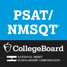 PSAT/NMSQT logo, College Board logo, National Merit Scholarship Corporation logo.