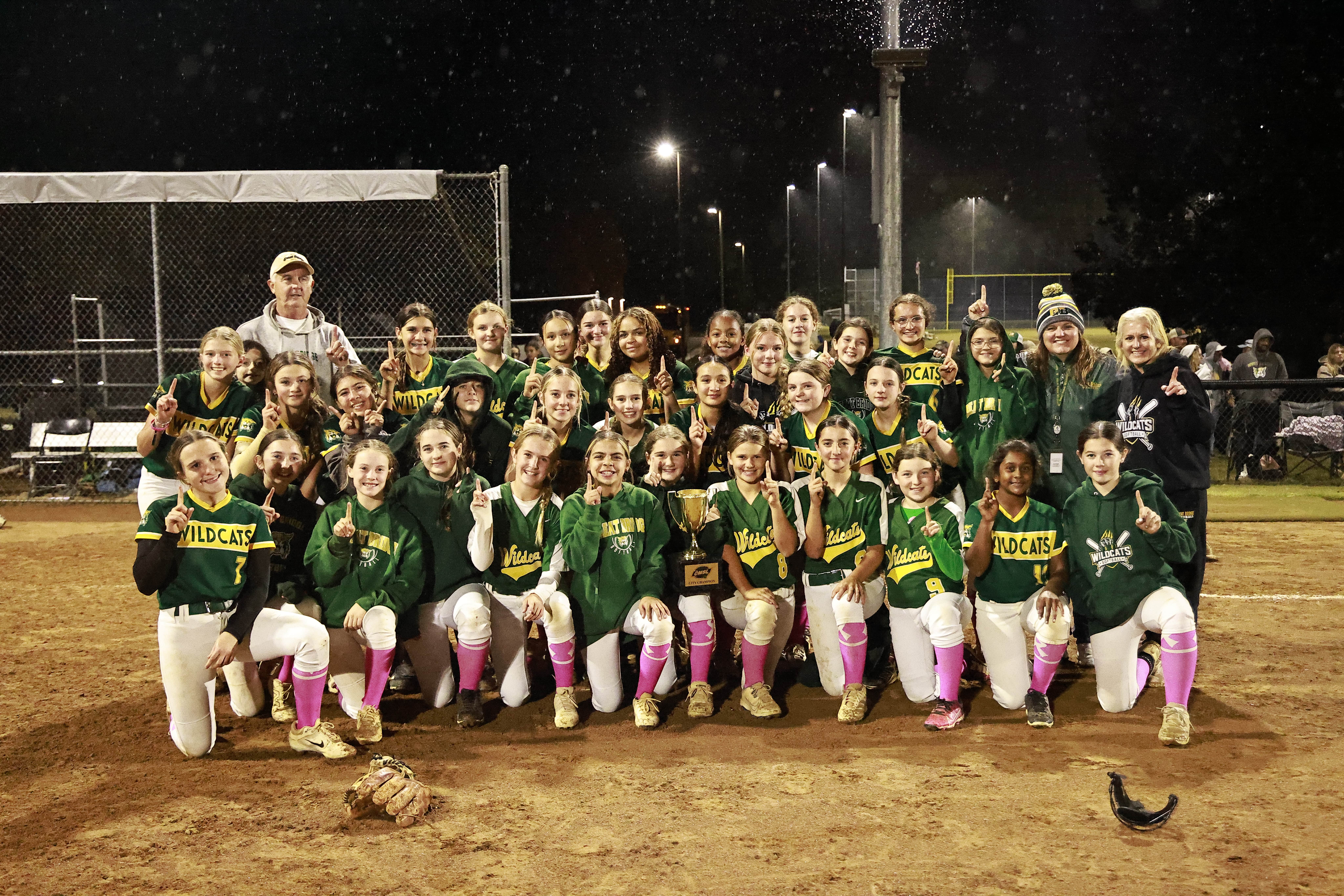 Great Bridge Middle Softball takes a team photo after winning the CMSL championship