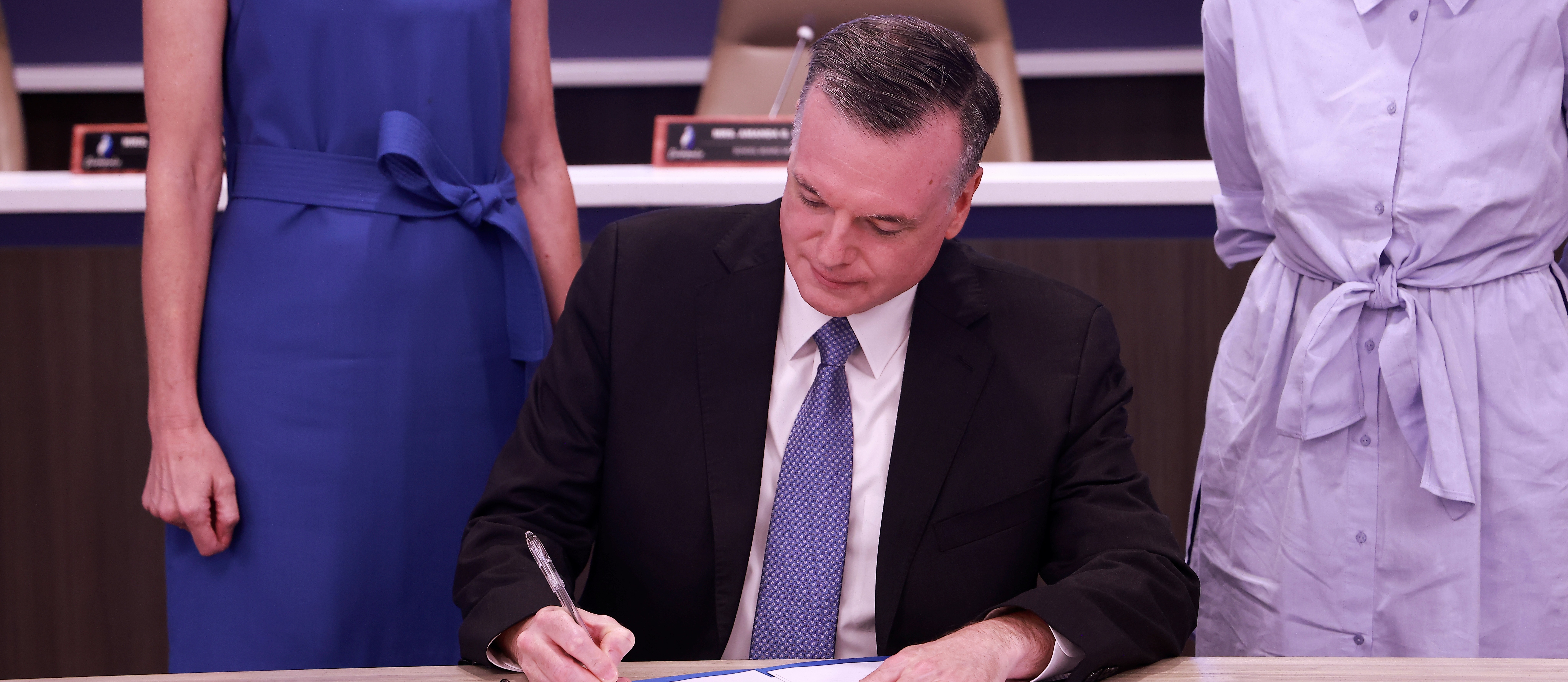 New Chesapeake Public Schools Superintendent, Dr. Doug Brubaker, signing his new contract