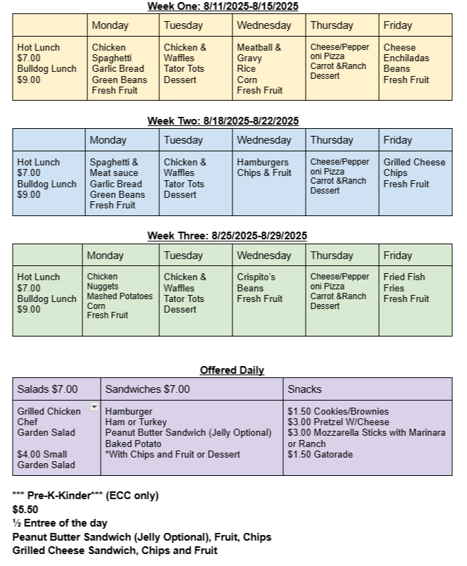 lunch menu August 11-29