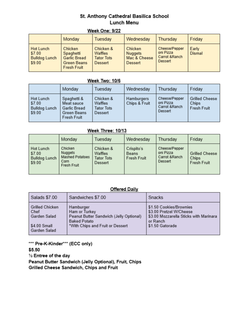 lunch menu September 22-Oct 13