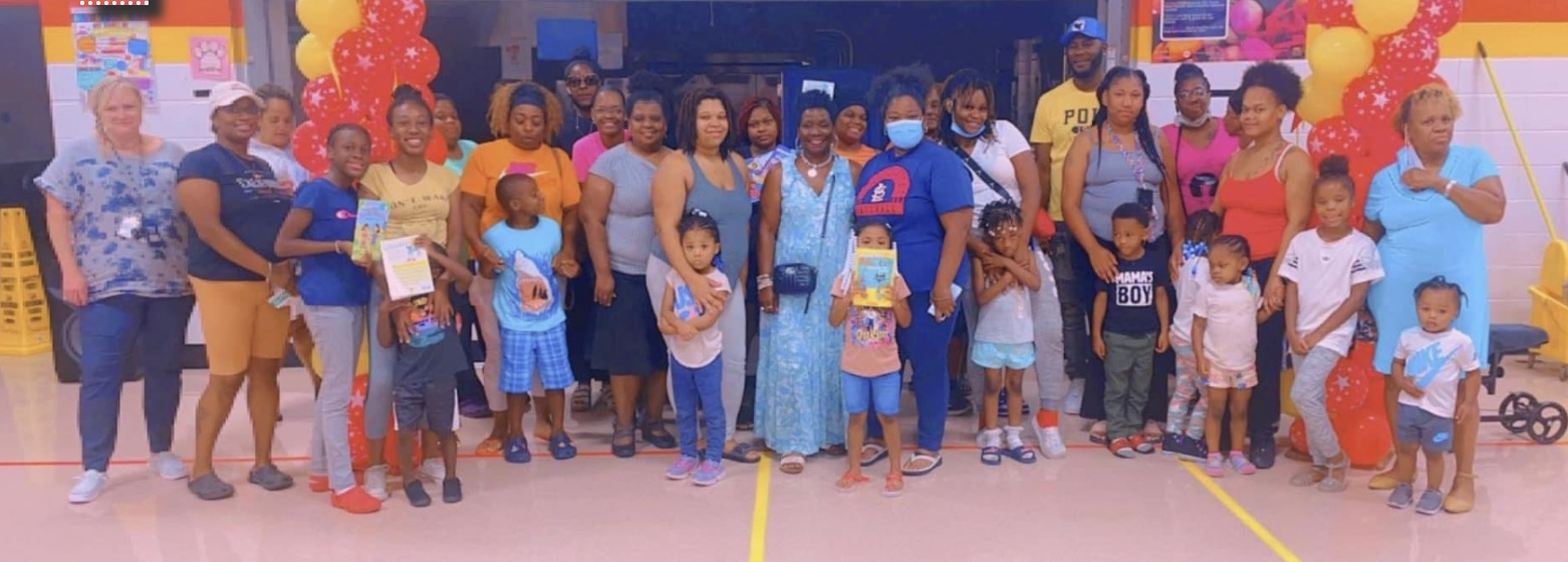 Lalumier Lions 1st Powerful Parent Meeting of 22-23, students/parents/staff pose for photo