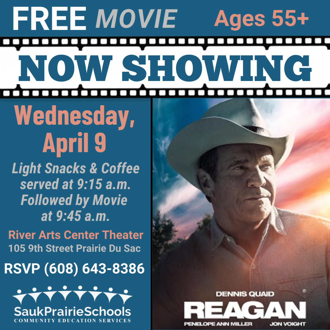 Older Adult Morning Movie. Second Wednesday of the month at 9:15 am River Arts Center