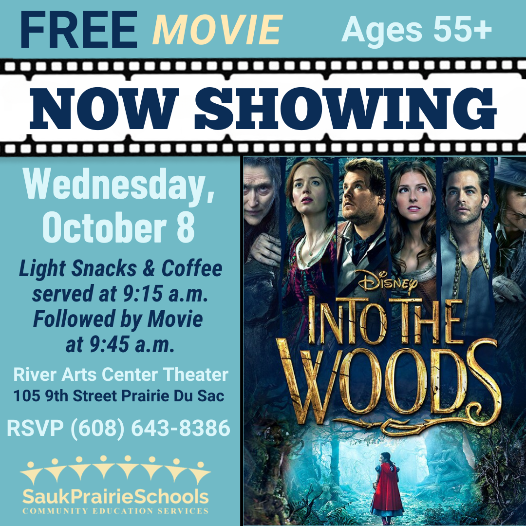 Older Adult Morning Movie. Second Wednesday of the month at 9:15 am River Arts Center