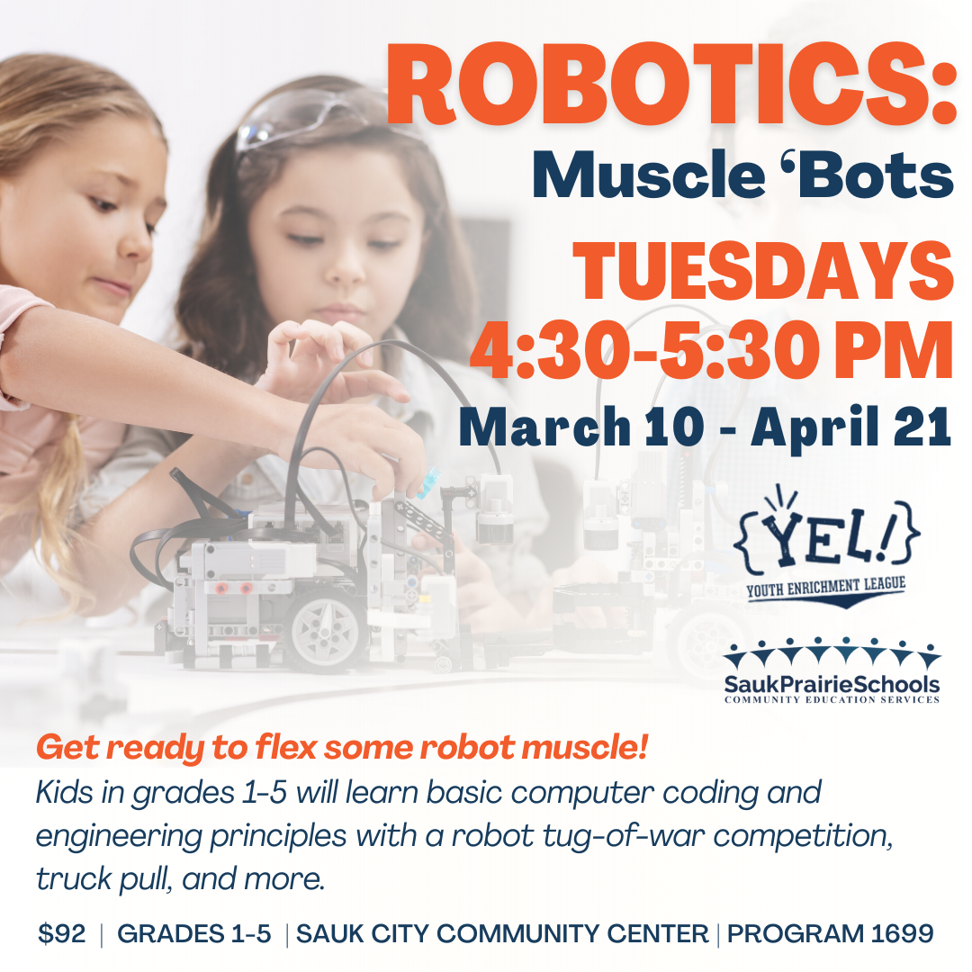 Robotics Class March-April 2026 at the Community Center. Register today.
