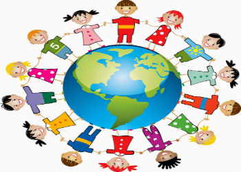 animated children holding the hands circling the world