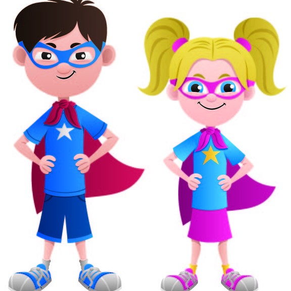 animated kids in superhero costume