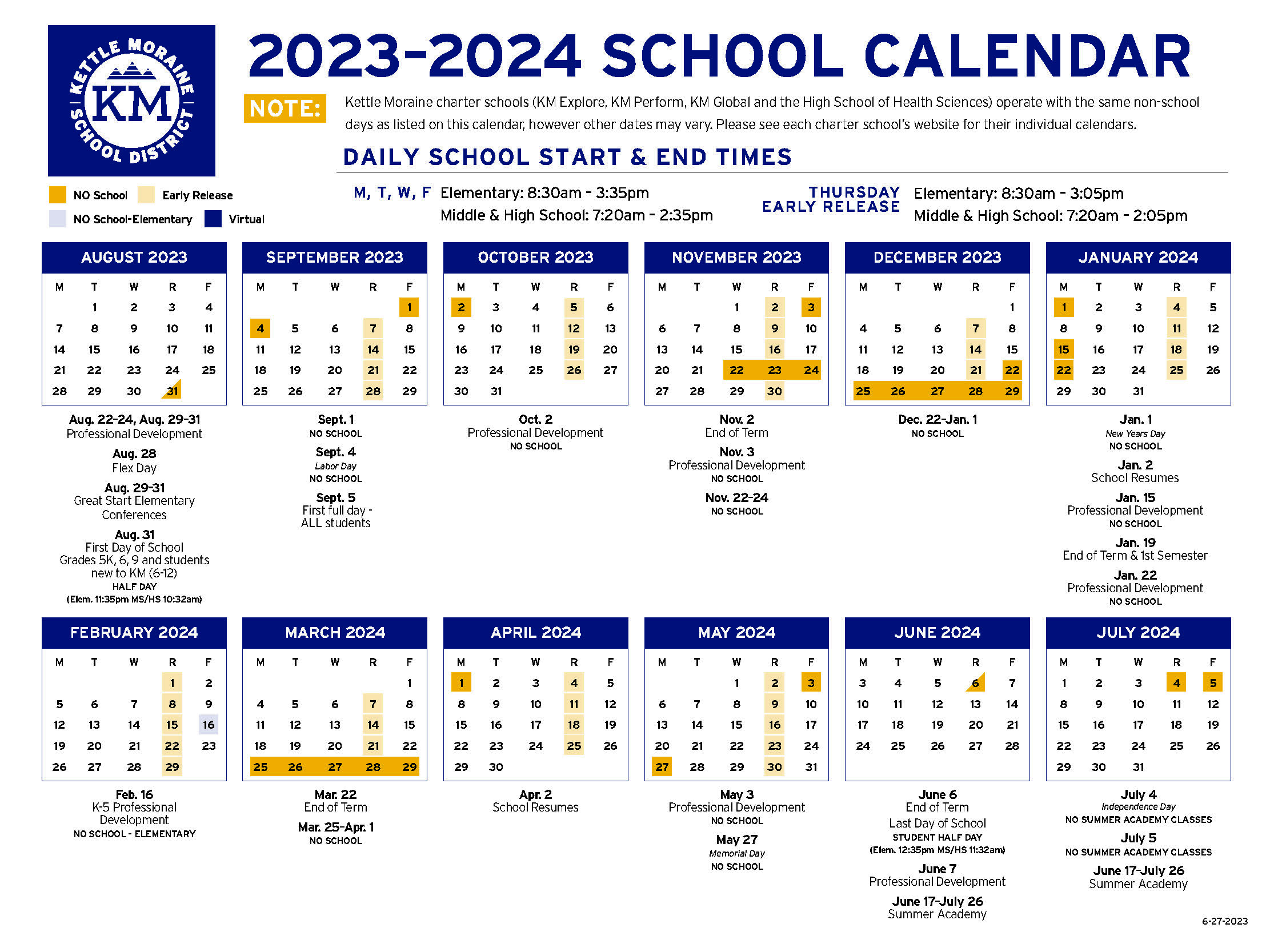 Calendar Kettle Moraine School District