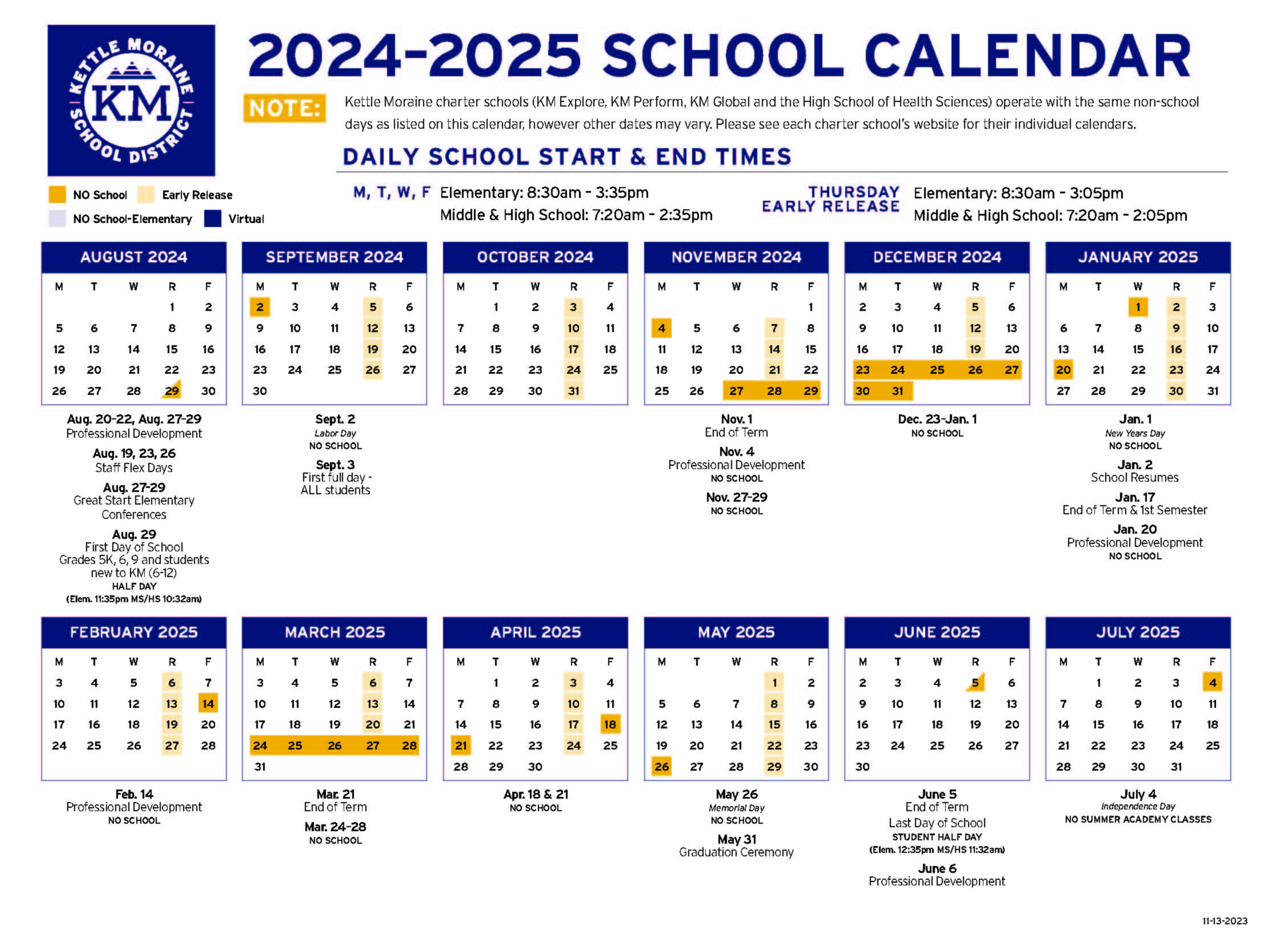 Calendar Kettle Moraine School District