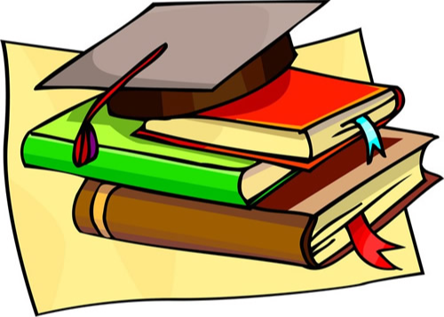 Animated books with a graduation cap on top