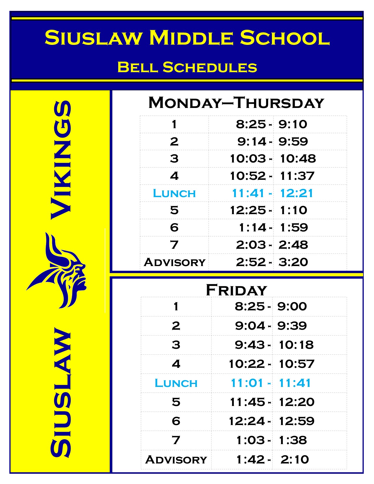 2022-23 Bell Schedules, Monday - Friday