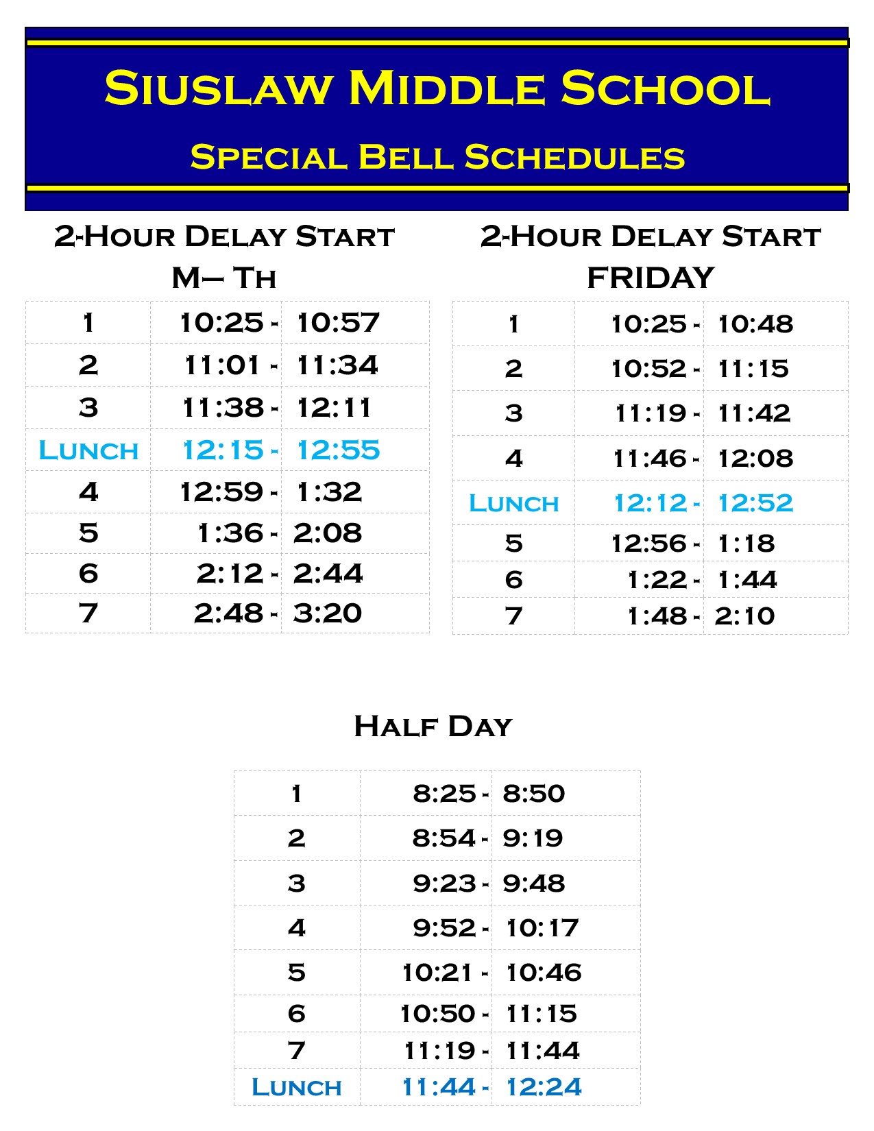 Special Bell Schedules