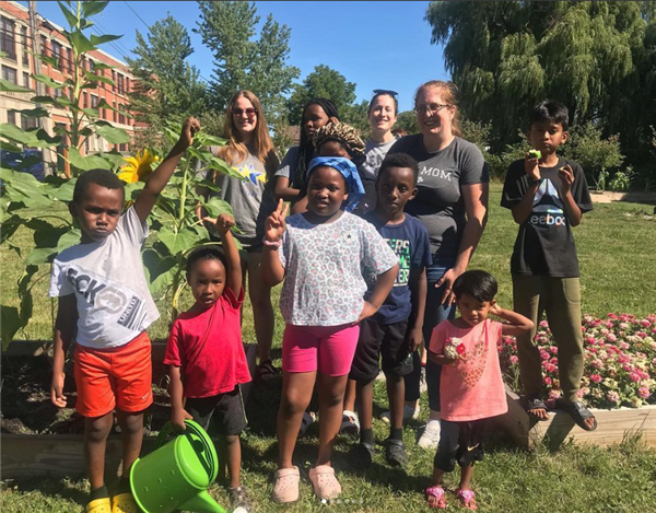 students gardening