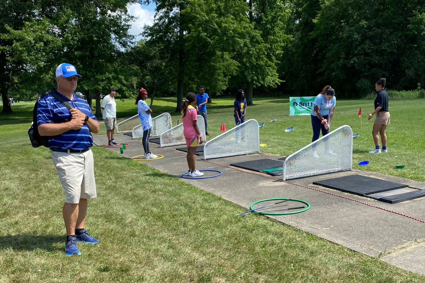 Students and instructor at driving range