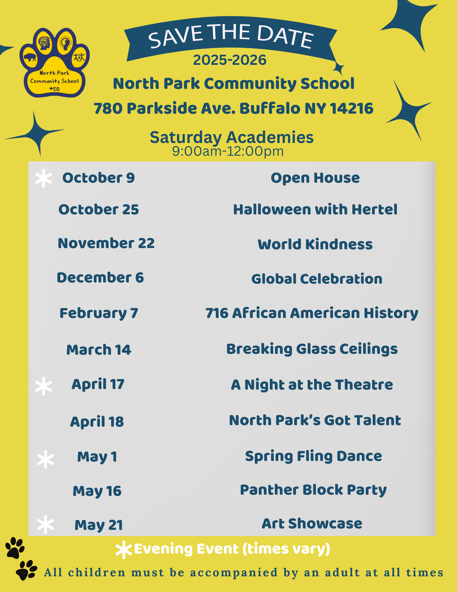 list of dates that have evening and saturday events