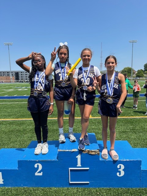 photos of students participating in track and awards