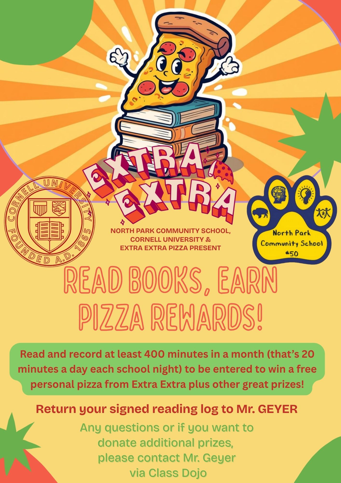 info about reading challenge - read and record on sheet - see Geyer for more info