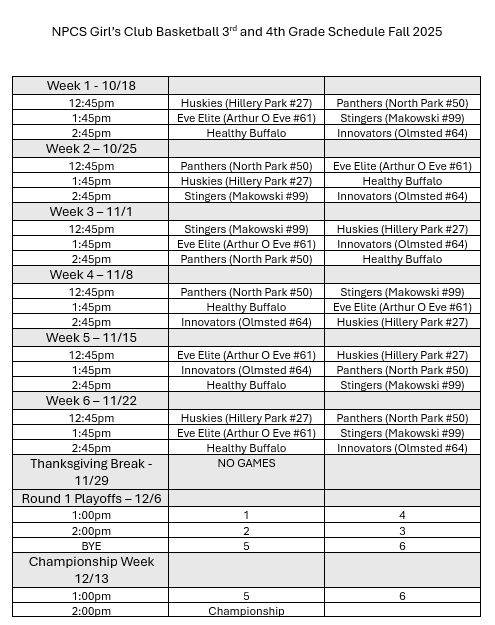 3.4 girls basketball schedule with dates and times