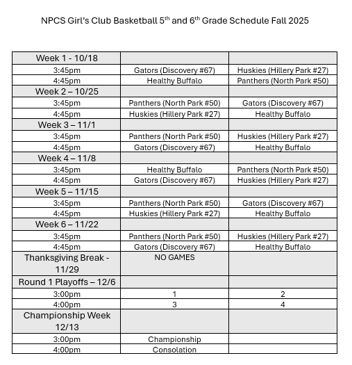 5.6 girls basketball schedule with dates and times