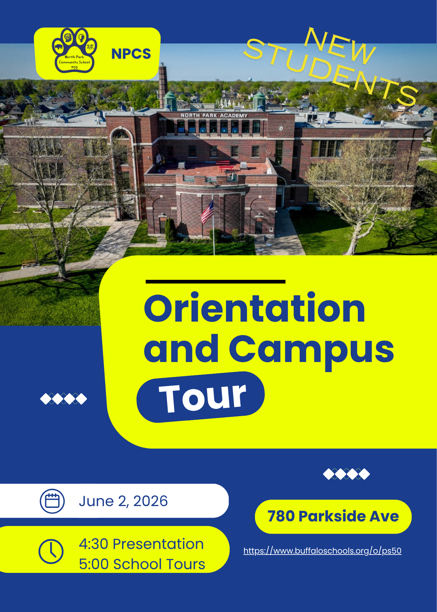 June 2nd at 4:30 new student orientation at NPCS