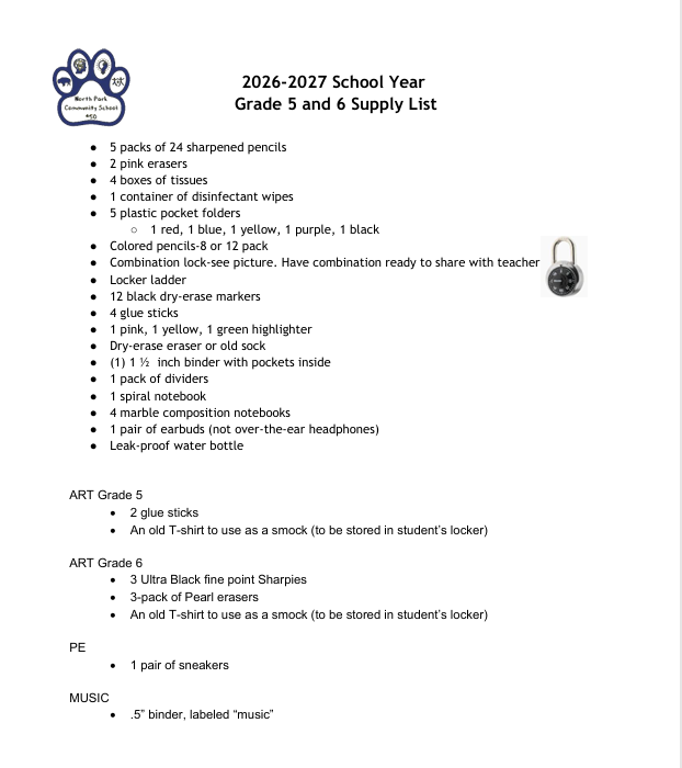 Supply List 5/6 2026