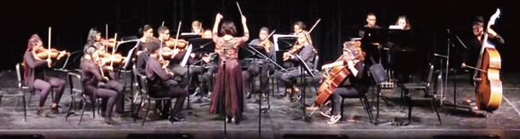 Students playing string instruments