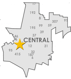 an image of the district with a star at the left where Emerson is located